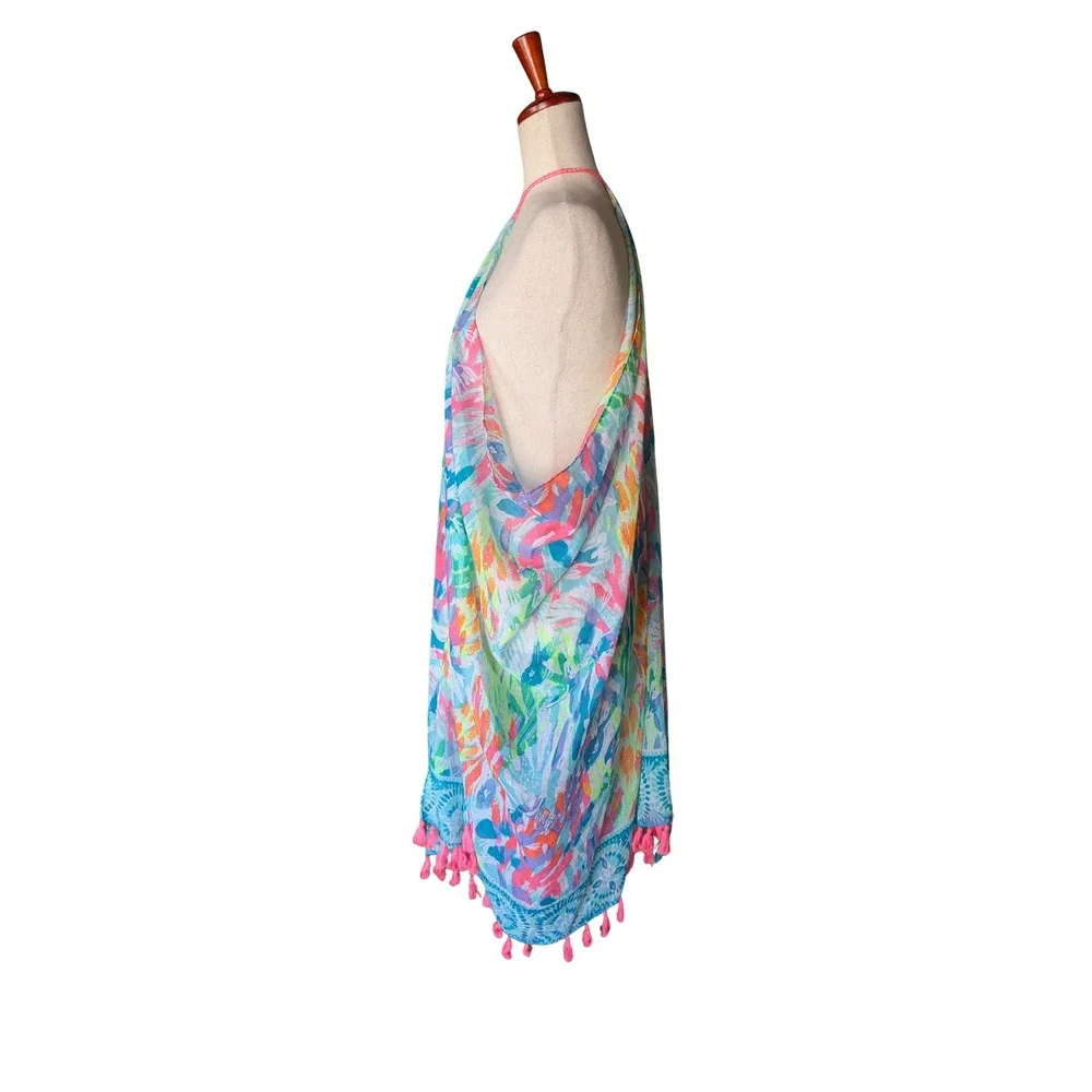 Lilly‎ Pulitzer Womens Multi Color Coral Print Halter Tassel Beach Coverup 25401